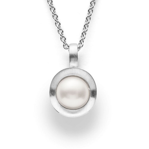 Silber-Anhänger "Perlen-Schale" mit Zuchtperle, seidenmatt