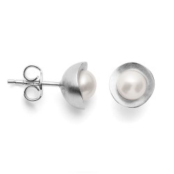 Silber-Ohrstecker "Perlenschale" mit Süßwasser-Zuchtperlen, seidenmatt