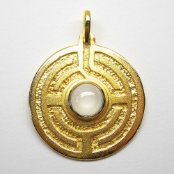 Rosengarten-Amulett, groß - Silber (gelb-vergoldet) - Mondstein Cabochon