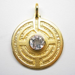 Rosengarten-Amulett, groß - Silber (gelb-vergoldet) - Bergkristall facettiert
