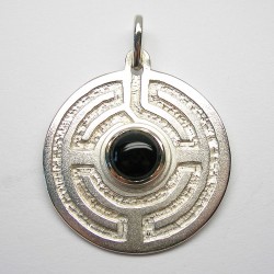 Rosengarten-Amulett, groß - Silber - Onyx Cabochon