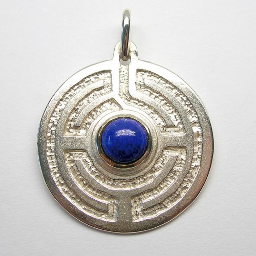 Rosengarten-Amulett, groß - Silber - Lapis Lazuli Cabochon