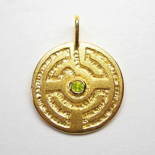 Rosengarten-Amulett, klein - Silber (gelb-vergoldet) - Peridot facettiert