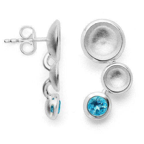 Silber-Ohrhänger "Neptun-Schälchen" mit Blautopas, eismatt - poliert
