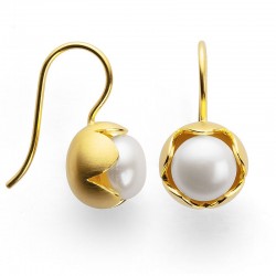 Silber-Ohrhänger "Sonnige Perlenblume" mit Zuchtperle vergoldet, seidenmatt - poliert