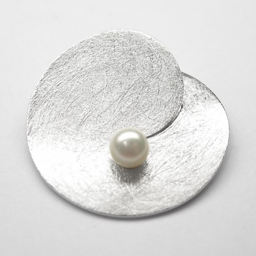 Silber-Anhänger "Perlenblatt" mit Süßwasser-Zuchtperle, eismatt