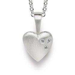 Silber-Anhänger "Herz" mit 3 Diamanten, seidenmatt