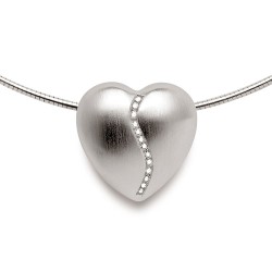 Silber-Anhänger "Herz" mit 13 Diamanten, seidenmatt